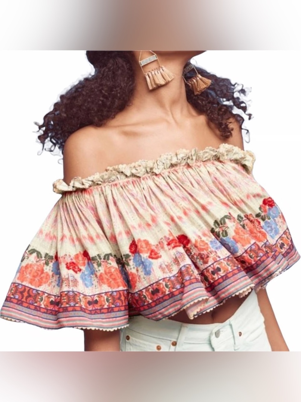Anthropologie NWT Villa off-the-shoulder floral swing crop top boho cottagecore